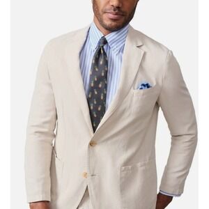 J McLaughlin Mens Beige Stone Solid Linen Blend Blazer Sport Coat Jacket Size 44